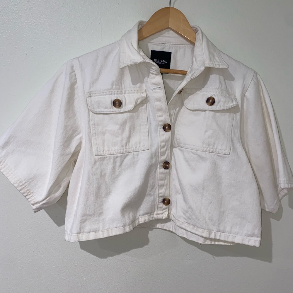 White Denim Crop Top